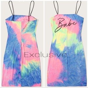 Babe Letter Graphic Tie Dye Bodycon Dress